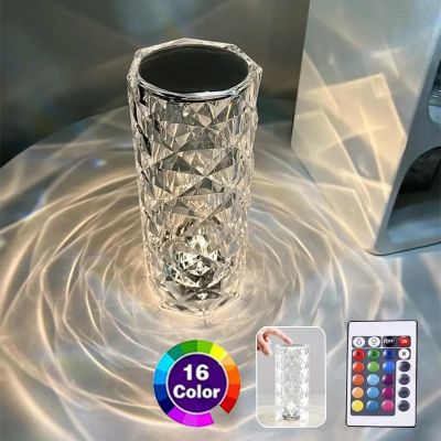 LED Crystal Table Lamp Bedroom Atmosphere Lamp Rose Light Projector USB Touch Night Light Decorative Lights for Room Decor