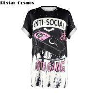 PLstar Cosmos 2019 summer New ANTI-SOCIAL 3D Printing T Shirt GOTH GANG Harajuku Punk T-Shirt Clothing Tops Plus Size S-3XL