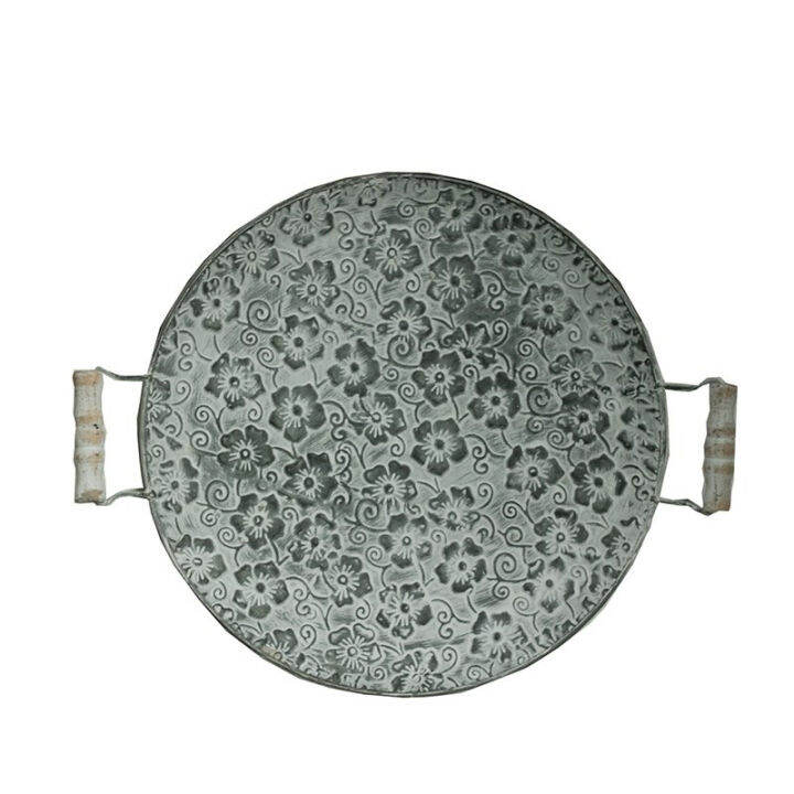 jinserta-handcrafted-round-flat-metal-plate-retro-dessert-cake-bread-plate-decorative-antique-serving-tray-with-handles