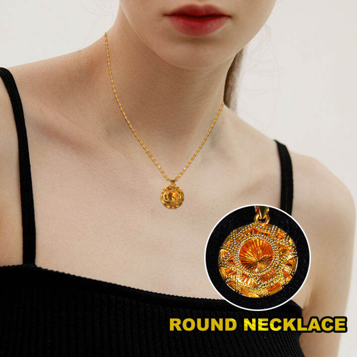 PAWNABLE 18K Saudi Gold Round M Pendant Necklace