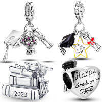 2023 925 Sterling Silver Charms มีหมวก Graduate BEAD Fit สร้อยข้อมือ PANDORA สร้อยข้อมือ DIY ลูกปัดของขวัญสำหรับพิธีสำเร็จการศึกษา-Jiieu