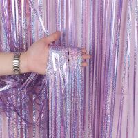 ฟอยล์ Fringe tinsel shimmer ผ้าม่านพู่1M * 2M ประตูแขวนตกแต่งสีทึบสำหรับงานแต่งงานวันเกิด PARTY Home Decoration