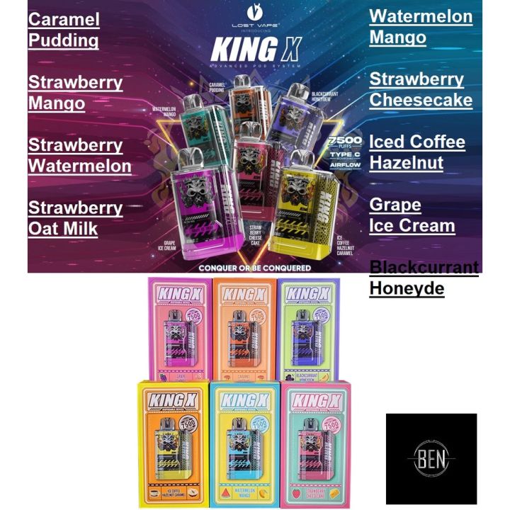 NEW ARRIVAL Lost Vape King X Disposable 7500puff 18ML 9 Jenis Flavour