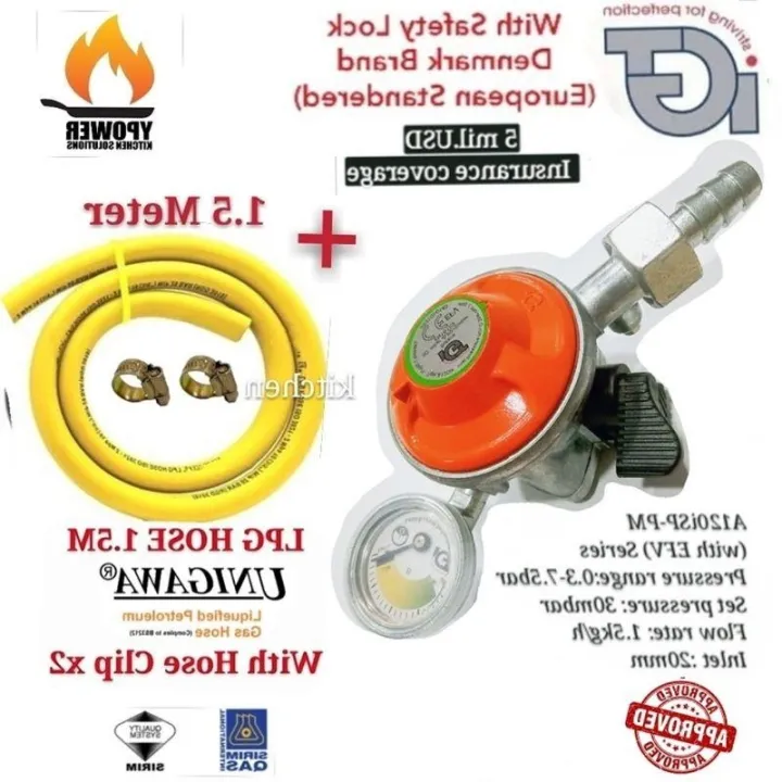 IGT Gas Regulator With GAUGE SAFETY LOCK / with 1.5M UNIGAWA gas hose