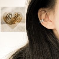 ต่างหูแนวเกาหลี แบบเกี่ยวหู(ear cuff) แต่งเพชร CZ ชุบทองคำขาว