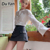 Du Yan เสื้อเชิ้ตแขนสั้นสีพื้นใหม่ + เดรสทำงานทรงสลิมสีเทาเกรดสูง