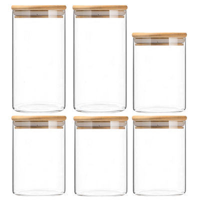 6Pcs 700ML Storage Tank Food Container Glass Jar With Bamboo Lid Various Grain Organizer Kitchen Storage Tank Grain Organizer