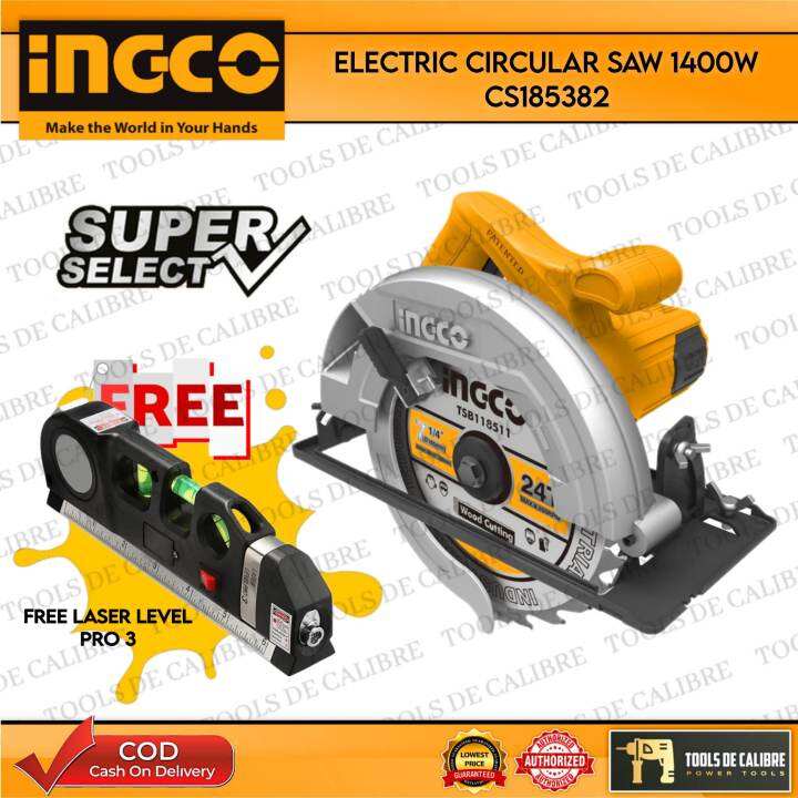 INGCO 1200w 7 1/4" Circular Saw CS185382 w/ FREE LASER LEVEL PRO 03