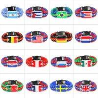 World Country Flag Bracelet for Men Women Glass USA France Spain Italy Turkey National Flag Paracord Bracelet Bangles Jewelry Nails Screws Fasteners