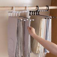 5 in 1 Magic Trouser Rack Hangers Adjustable Magic Trouser Hangers Towel Shelves Stainless Steel Folding Clothes Storage Rack Clothes Hangers Pegs