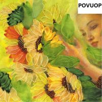 Povuop เย็บปักถักร้อยริบบิ้น45X40ซม. 3d พิมพ์งานปักครอสติชช่อดอกไม้สวยงามภาพวาดสามมิติเย็บปักถักร้อย