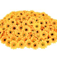 100Pcs 4.5cm Mini Silk Sunflower Artificial Flowers Head For Wedding Party Home Decoration DIY Wreath Scrapbooking Fake Flowers