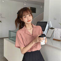 [Real Photo] 11-Colors Women Blouse Tops Korean Lapel Short-sleeved Casual Shirt