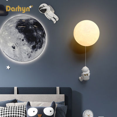 3D Moon Wall Lamp Creative Astronaut Lighting Childrens Room Decoration Bedroom Bedside Boys And Girls Warm Background Sconces