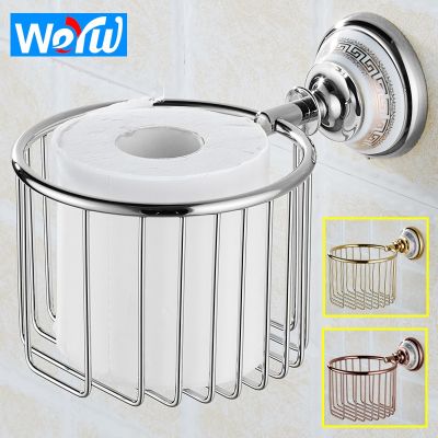 ☍ Toilet Paper Holder Creative Gold Brass Ceramic Paper Towel Holder Basket Wall Mounted Roll Paper Holder Decorative Storage Rack