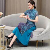 【LZ】₪  Novo vestido novo estilo chinês cheongsam feminino verão manga curta melhorou estilo longo jovem mãe senso sênior