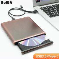 Kuwfi เครื่องอ่านและเขียนเอ็กซ์เทอนอลดีวีดีไดร์ฟชนิด C USB3.0เขียนซ้ำ DVD แบบพกพาเครื่องเล่นไดรฟ์ออปติคัลซีดี RW สำหรับแล็ปท็อป PC