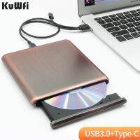 KuWFi เครื่องอ่านและเขียนเอ็กซ์เทอนอลดีวีดีไดร์ฟชนิด C USB3.0เขียนซ้ำ DVD แบบพกพาเครื่องเล่นไดรฟ์ออปติคัลซีดี RW สำหรับแล็ปท็อป PC