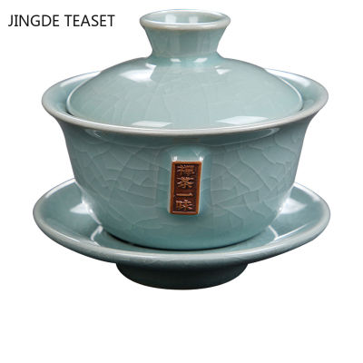 จีนน้ำแข็งแตกเซรามิกชา Gaiwan พระราชวังสไตล์ถ้วยน้ำชาที่ทำด้วยมือชาหม้ออบหรูหราชุดน้ำชาอุปกรณ์เสริมโทถ้วย Drinkware