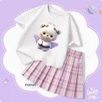 【Ready】? Cuhk virg suit pure short se bloe jk gr summer pleated two-piece female baby coege