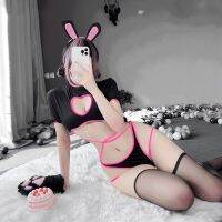 NEW 2022 Sexy Women Bodysuit Heart-Shaped Hollow Design Black And Pink Bunny Cosplay Costumes Tempatation Lingerie Skinny HOT