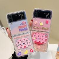 เคสโทรศัพท์ลายกระต่ายสีชมพูการ์ตูนน่ารักสำหรับ Samsung Galaxy Z Flip 4 3 Z Flip3 Flip4 5G เคสแฟชั่นซิลิโคนกันกระแทก