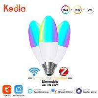 【boloni HHG】 Kedia Tuya E14 ZigBee WiFi อัจฉริยะ,หลอดไฟทรงยุโรปหลอดไฟแสงเหลืองโคมไฟ WW RGB LED ผ่านทางชีวิตอัจฉริยะ Alexa Google Home Alice