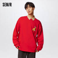 Semir เสื้อสเวตเตอร์ผู้ชาย,ใหม่ฤดูใบไม้ผลิ2023คนรักราศีจีนหลวมเทรนด์คอกลมเปิดไหล่