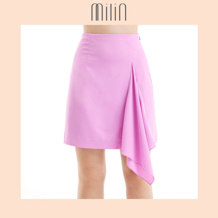 milin-a-line-with-side-raffle-at-front-skirt-กระโปรงทรงเอแต่งผ้าระบายด้านหน้า-waft-skirt