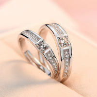 Korean version 925 silver plated couple ring with a p of fashionable diamond inlaid opening ps, simple student jewelry 9LQK