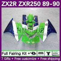 หน้ากากสำหรับคาวาซากินินจา OEM ZXR250 ZXR 250สีเขียว ZX-2R สีน้ำเงิน123No 96 ZXR-250 ZX2R ZX 2R R250 1989 1990 ZX-R250 89 90 Bodys