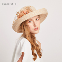 ผู้หญิงคริสตจักรพรรค Curl Fedora หมวกสุภาพสตรีค๊อกเทลบีชซันหมวกเดินทางวินเทจ C Hapeau หมวกด้วยดอกไม้แต่งงาน F Ascinator หมวก