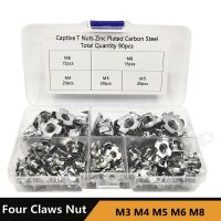 90pcs Four Claws Nut Zinc Plated M3M4M5M6M8 Blind Inserts Nut for Wood Furniture Four-pronged T-nut Captive Nut Assortment Kit Furniture Protectors Re