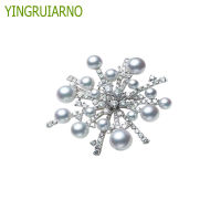 YINGRUIARNO natural pearl brooch snowflake zircon pearl brooch