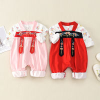 【CW】Baby Romper Chinese Style Hanfu Jumpsuit One Year Old Celetion New Year Clothes Fall 2022 New R Girl Red Tang Suit