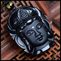 Natural Stone Quartz Crystal Black Obsidian hand Carved Guanyin Head Lucky Amulet Pendant for diy Jewelry making necklace