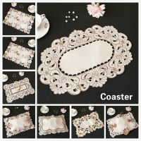 【CC】☬♟  NEW Oval Pastoral Cotton Embroidered Hollow Placemat Cover Napkin Coaster Balcony Table Cup Wedding