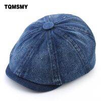 Washed denim fabric Berets Men 39;s Autumn Fashion Newsboy Caps Retro Male Artist Flat Visor Peaked Hat Men Spring Casual Boina