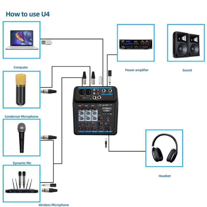 audio-mixer-bluetooth-mixer-48v-phantom-supply-delay-repeat-effect-4-channel-usb-audio-mixer