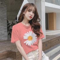 COD tjjs079 Cbooky White small daisy printed murah cotton large size womens Tops 2021 summer blouse loose short sleeve T-shirt