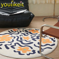 Yulikeit พรมห้องนั่งเล่นแคชเมียร์เทียมทรงกลมขนาด60X60ซม. พรมพิมพ์ลายปกรอบสำหรับห้องนั่งเล่นลายดอกไม้โต๊ะโซฟาดื่มชา