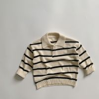 1216C Korean Childrens Wear Striped Pullover Turtleneck Sweater Spring Autumn 2022 Baby Boys Sweater Girls Cotton Sweater