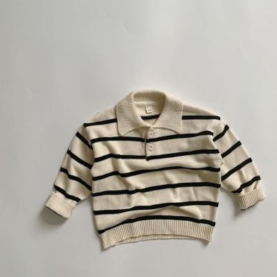 1216C Korean Childrens Wear Striped Pullover Turtleneck Sweater Spring Autumn 2022 Baby Boys Sweater Girls Cotton Sweater