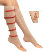 2018 New Women Zipper Compression Socks Zip Leg Support Knee Sox Open Toe Sock Fashion and Leak Toe Black Khaki Color