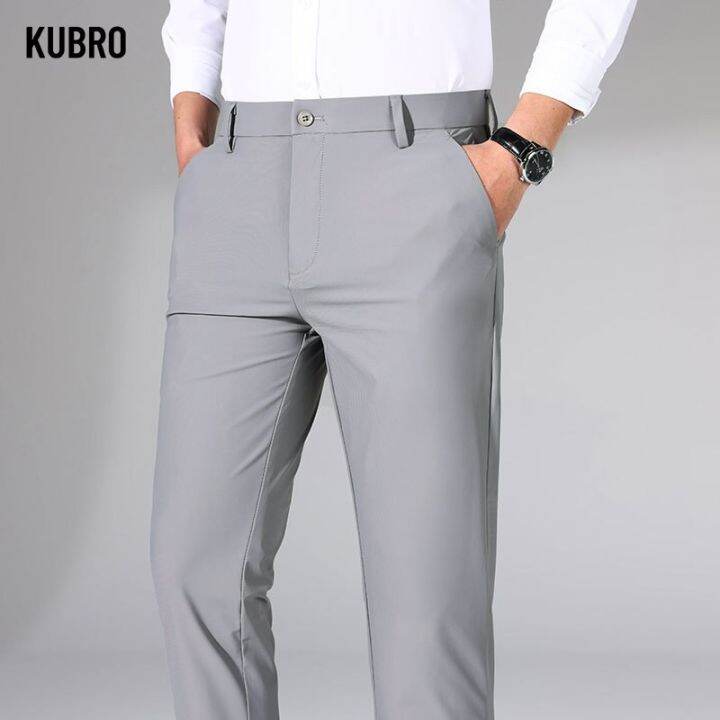 kubro-2023เสื้อผ้ากางเกงระบายอากาศผ้ายืดลำลองสำหรับผู้ชายกางเกงสูทขากระบอกฤดูใบไม้ร่วงแฟชั่นแนวธุรกิจเก๋ไก๋
