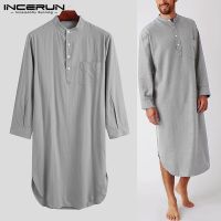 Cotton Mens Sleep Robes Solid Color Long Sleeve Nightgown O Neck Leisure Mens Bathrobes Comfort 2022 Homewear Plus Size