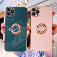 ✗▣๑ Plating Soft Silicone Case For iPhone 12 11 Pro Max XS XR X 7 8 iPhone8 iPhone7 Plus Phone Magnetic Cover With Ring Holder Stand