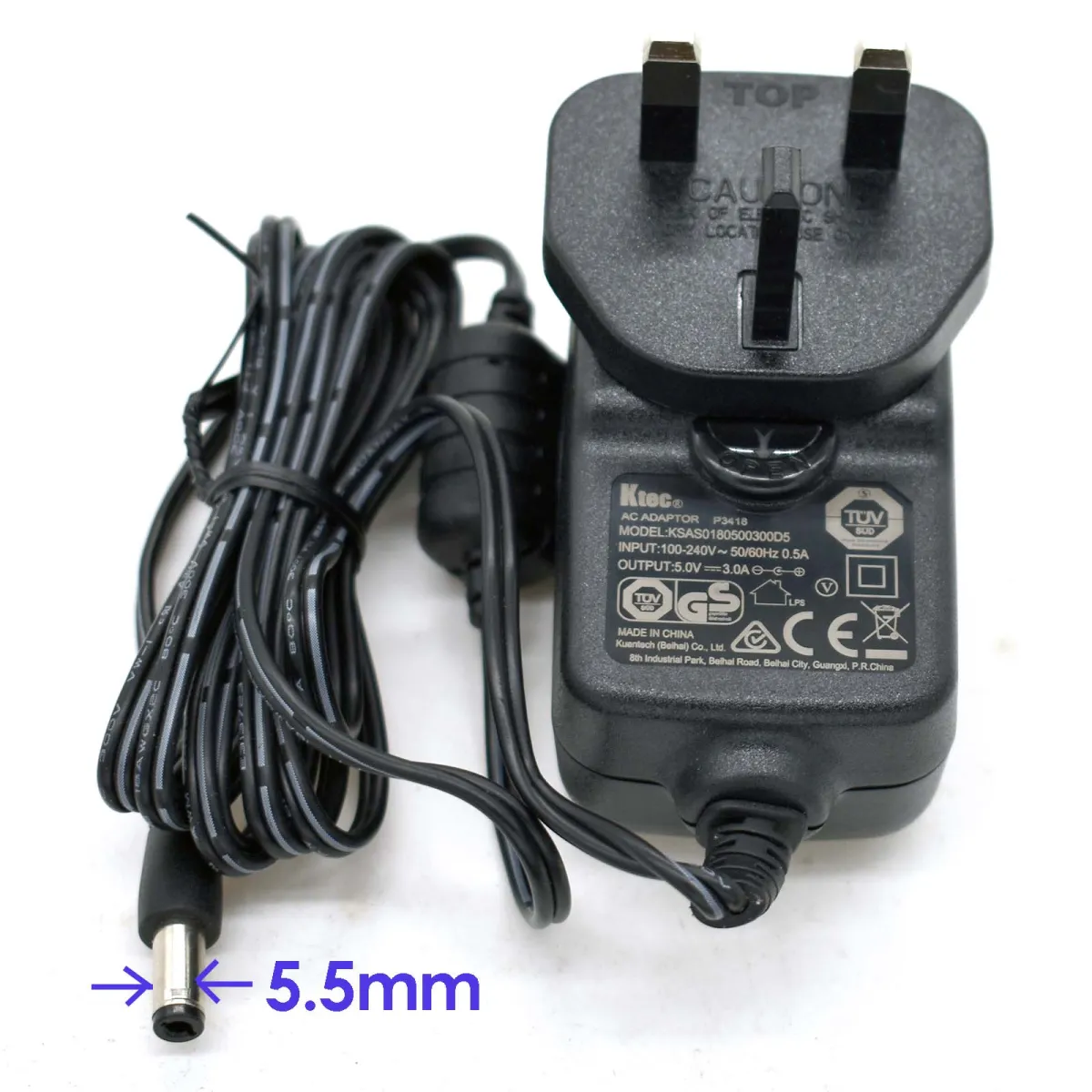 Ktec 3pin Wall AC Power Adapter Charger DC 5V 3A 2A 5.5mm CCTV supply