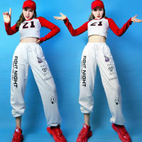 Hip Hop Jazz Dance Costumes Female Student Group Dance Performance Clothing White Letters Casual Pants Festival Outfits SL4886