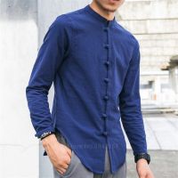 2022 New Chinese Shirt Man Retro Long Sleeve Traditional 8Colors Stand Collar Tops Vintage Linen Autumn Casual Kung Fu Clothing